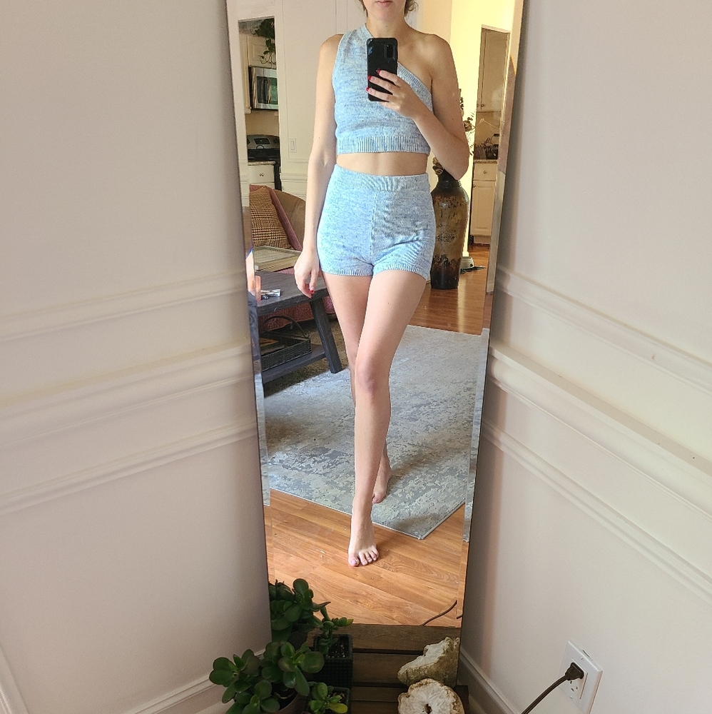 NWOT Reformation Roze One Shoulder Set (blue)